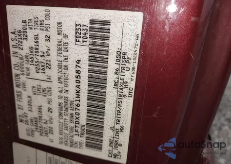 1998 Ford F-150 Lariat/Xl/Xlt from USA, damaged, VIN 1FTDX0761WKA05874